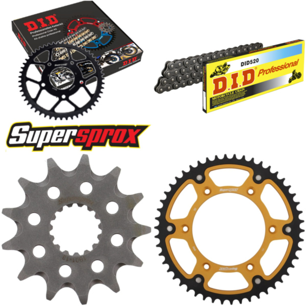 Kettensatz Stealth gold HUSA/für: KTM TE125 2T 12-13/TE12 13-50-118 DID520 Clip passend für Kawasaki GPZ  500 EX500D 1998, 60/50/34/27 PS, 44/37/25/20 kw