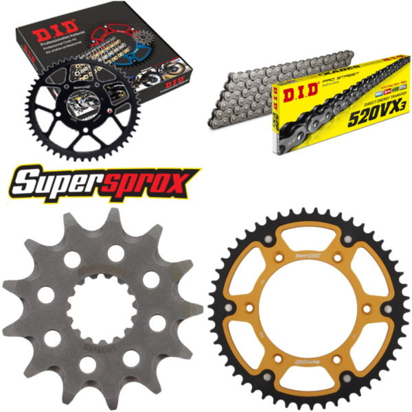 Kettensatz Stealth gold HUSA/für: KTM TE125 2T 12-13/TE12 13-50-118 DID520VX3 Clip passend für Kawasaki KEF Lakota Sport 300  2002, 21,5 PS, 15,8 kw
