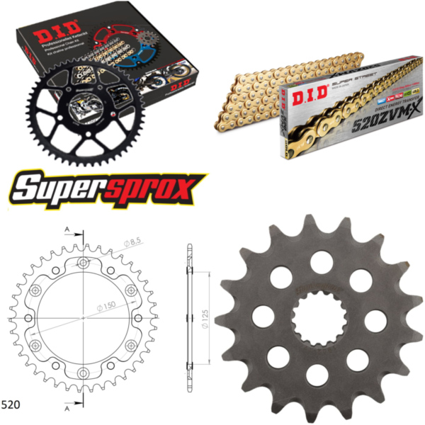 Kettensatz Stealth gold für: KTM Duke 620 LC4 94-95/Duke 17-38-106 DID520ZVM-X(G&G) Niet