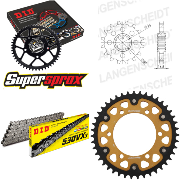 Chain Kit Stealth gold MUZ 1000 S 01-08 17-43-108 DID530VX3 rivet