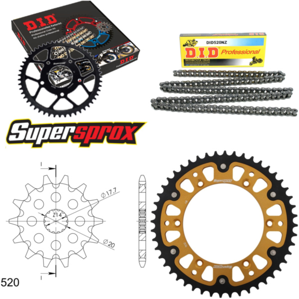 Chain Kit Stealth gold for: Gas Gas EC125 00-02/MC125 03 13-48-114 DID520NZ Clip