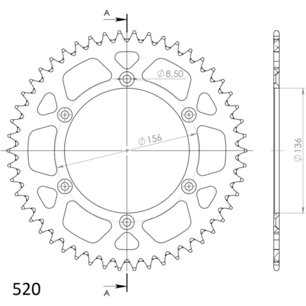 Alu-Rear Sprocket / Chain Wheel Supersprox 520/48t gold 15206AS48 fitting for Gas Gas MC  250  2008, 53 PS, 39 kw