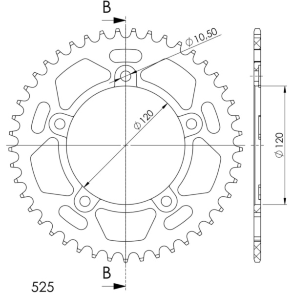 Alu-Rear Sprocket / Chain Wheel Supersprox 525/45t black 15604AK45
