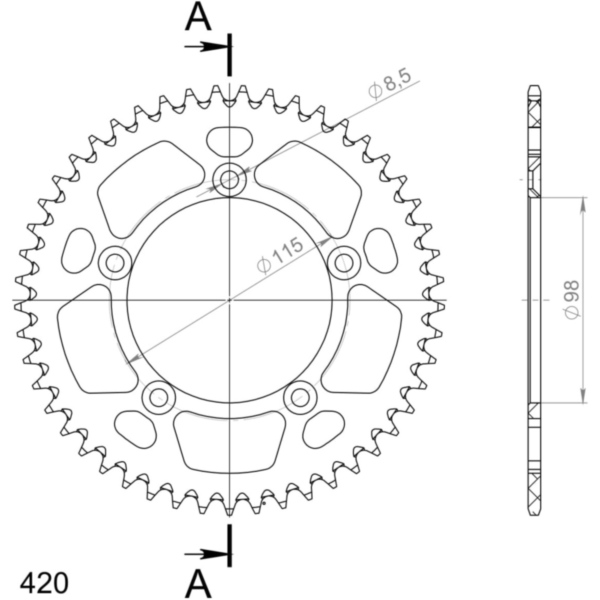 Alu-Rear Sprocket / Chain Wheel Supersprox 420/49t blue 72101AB49