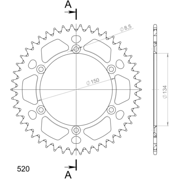Alu-Rear Sprocket / Chain Wheel Supersprox 520/46t black 17206AK46
