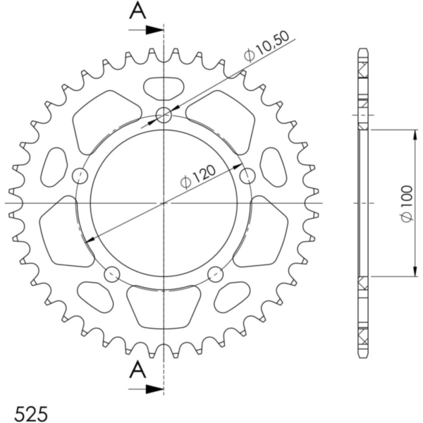 Alu-Rear Sprocket / Chain Wheel Supersprox 525/40t black 36800AK40 fitting for Aprilia Dorsoduro ABS ATC 1200 TVA00 2013, 130 PS, 95 kw