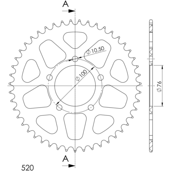 Alu-Rear Sprocket / Chain Wheel Supersprox 520/46t gold 93902AS46