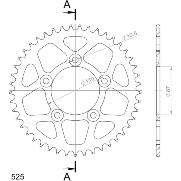 Alu-Rear Sprocket / Chain Wheel Supersprox 525/45t black 15404AK45