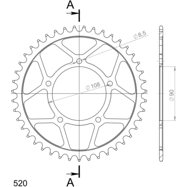 Steel-Rear Sprocket / Chain Wheel Supersprox 520/43t black 35303-43