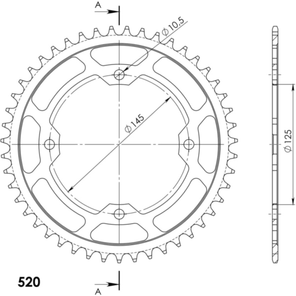 Steel-Rear Sprocket / Chain Wheel Supersprox 520/46t black 12509-46