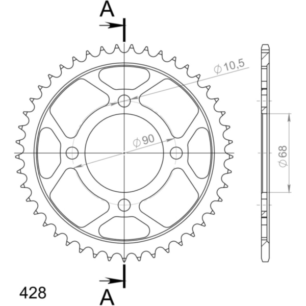Stahl-Kettenrad Supersprox 428/45Z schwarz