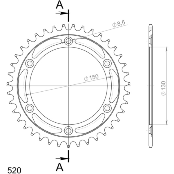 Steel-Rear Sprocket / Chain Wheel Supersprox 520/39t black 30245-39