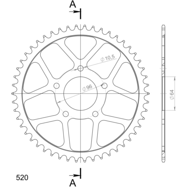 Steel-Rear Sprocket / Chain Wheel Supersprox 520/50t black 10301-50