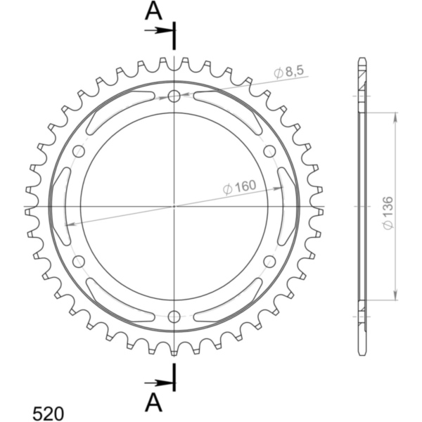 Steel-Rear Sprocket / Chain Wheel Supersprox 520/41t black 35304-41