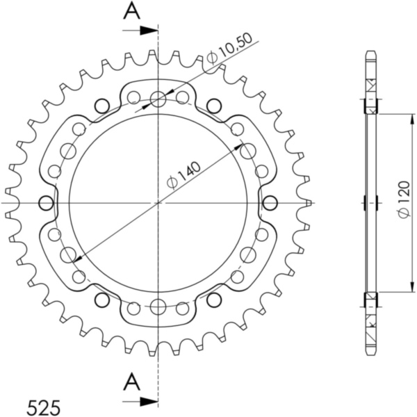 Stealth-Rear Sprocket / Chain Wheel Supersprox 525/38t black 16605K38