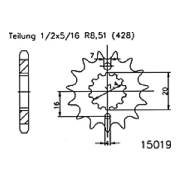 ESJOT Kettenritzel, 16 Zähne 92-15019-16 passend für Yamaha XVS Drag Star 15 VG031 2001-2003, 