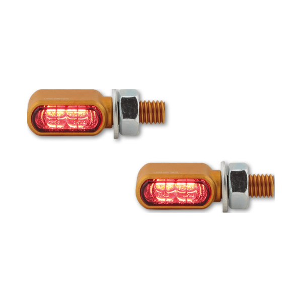 Lampe HIGHSIDER CNC LED Rück-, Bremslicht, Blinker LITTLE BRONX, gold, getönt, E-geprüft, Paar