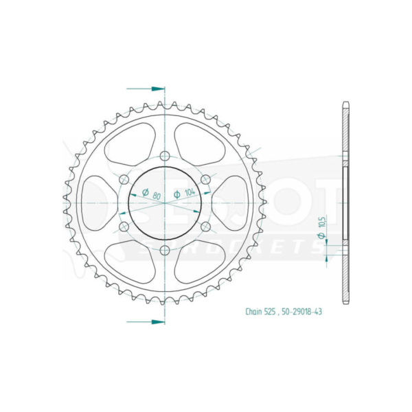 ESJOT Chain wheel, 43 teeth 92-29018-43 fitting for Kawasaki Z Edition 105 ZRT00HJA 2017-2017, 