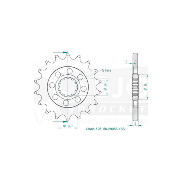 ESJOT Chain pinion Sport, 18 teeth, 525 pitch (5/8x5/16)