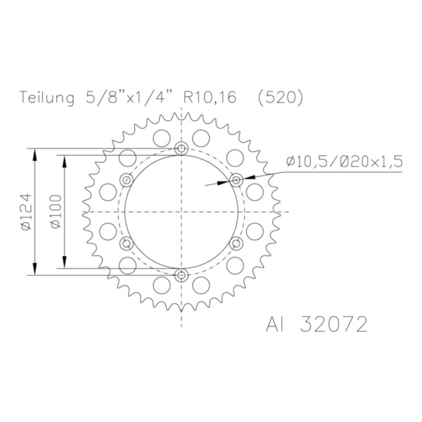 ESJOT Sprocket 42 teeth aluminium 520 pitch (5/8x1/4) 93-32072-42 fitting for Ducati Monster  800 M414AA/M421AA/M422AA 2007, 77 PS, 57 kw