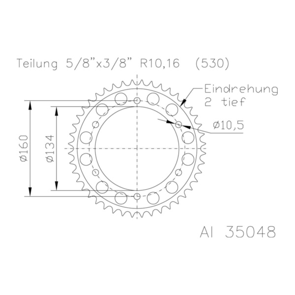 Kettenblat ESJOT Kettenrad 43 Zähne Alu 530er Teilung (5/8x3/8) 93-35048-43