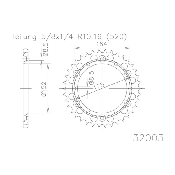 Kettenblat ESJOT Kettenrad, 38 Zähne 92-32003-38