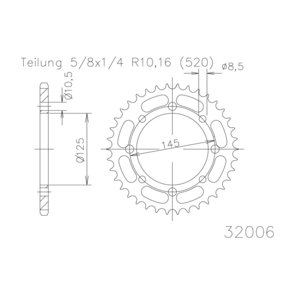 Kettenblat ESJOT Kettenrad, 38 Zähne 92-32006-38 passend für Yamaha XTZ Tenere 660 3YF 1994, 48 PS, 35 kw