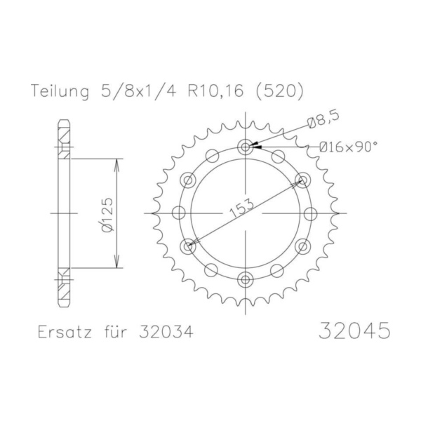 Kettenblat ESJOT Kettenrad, 45 Zähne 92-32045-45