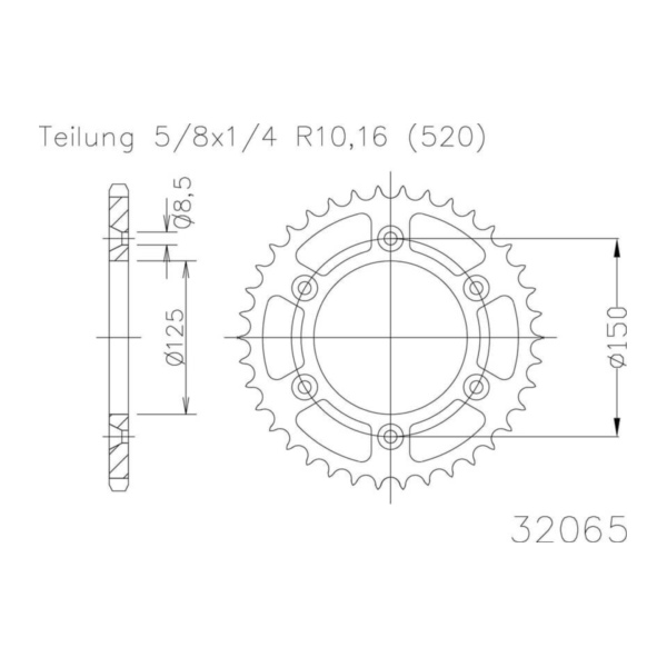 Kettenblat ESJOT Kettenrad, 42 Zähne 92-32065-42 passend für KTM SX  125  1996-1997, 