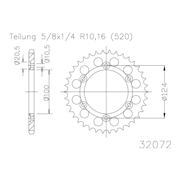 Kettenblat ESJOT Kettenrad, 38 Zähne 92-32072-38