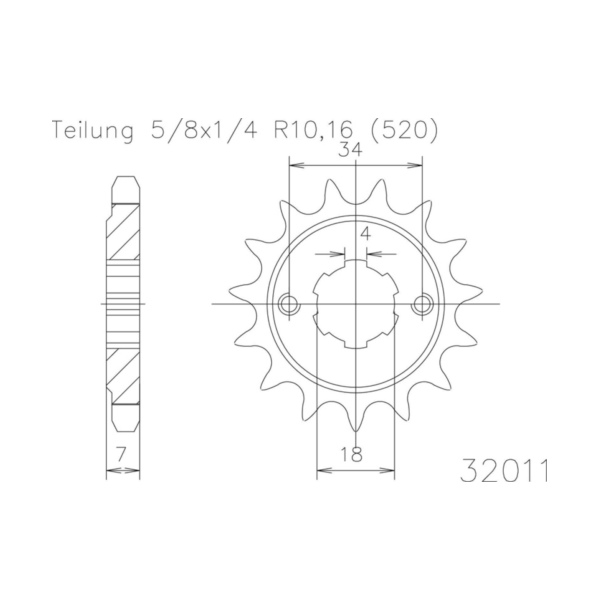 ESJOT Kettenritzel, 14 Zähne 92-32011-14