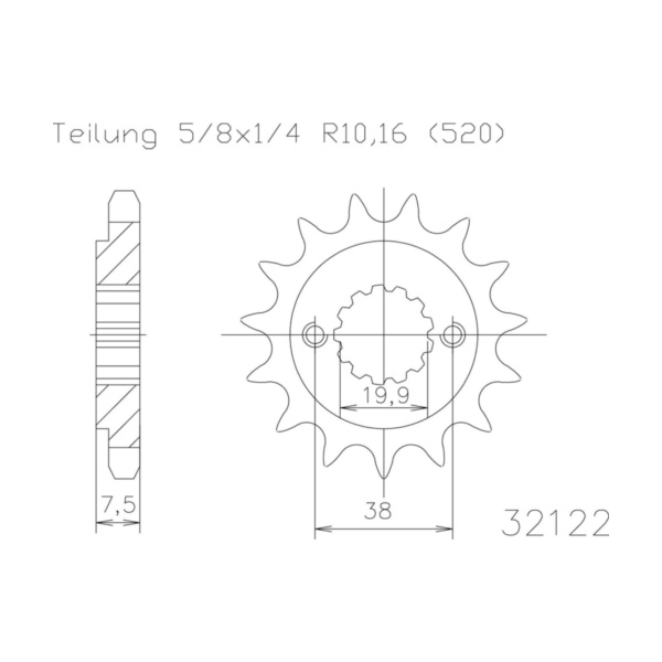ESJOT Chain pinion, 14 teeth 92-32122-14