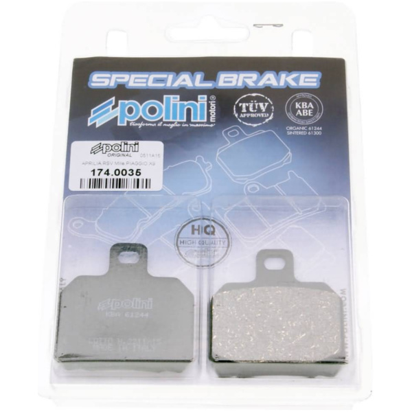 brake pads Polini organic for Aprilia RS, CPI GTR, Peugeot Speedfight 3 174.0035 fitting for Derbi GP1  250 PT1A1A 2007, 22 PS, 15,6 kw