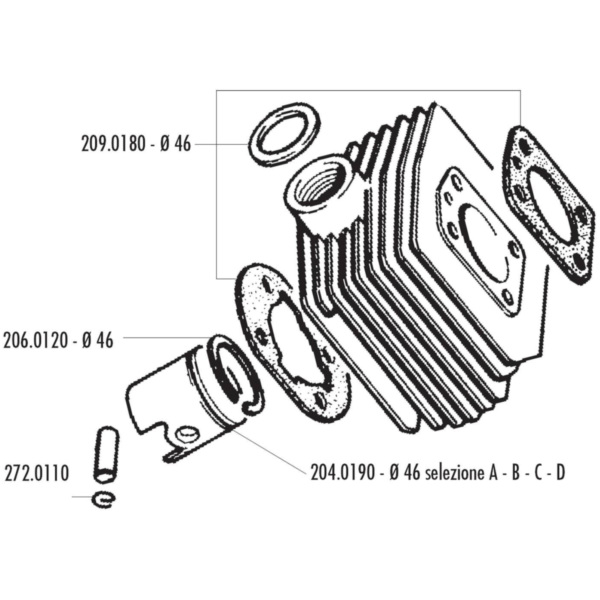 Kolben Satz Polini 70ccm 46mm (C) für MBK AV-10, AV-51, 92GT, M16 204.0190/C