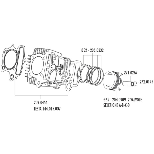 Kolben Satz Polini 87ccm 52mm (D) für Honda XR 50, Polini XP4T 50 204.0909/D