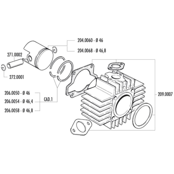 piston ring Polini 65cc 46x1.5mm for CPI, Keeway euro2, Honda Wallaroo, Peugeot 103, 104, 105, Fox, GL 10, SPX 50 206.0050