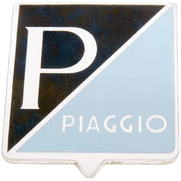 emblem / badge Piaggio 25x31mm aluminum to glue for Vespa 50, 50S, 50SS (-1968), 90, 90SS, 125 Primavera, Nuova (1966) 36362 fitting for Vespa V  50 V5SA1T 1977, 2,5 PS, 1,8 kw