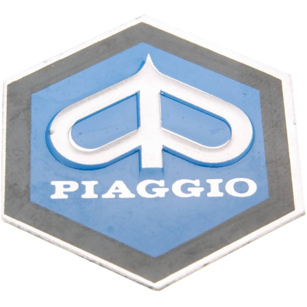 Verkleidung Emblem Piaggio zum Kleben 6-eckig 31x36mm Aluminium für Kaskade für Vespa PK50, PK80 82-88 36365