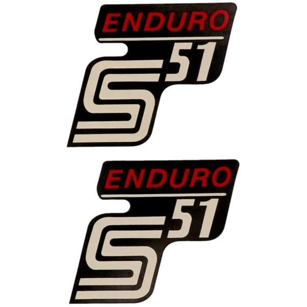 Emblem Logo Schriftzug S51 Enduro Folie / Aufkleber schwarz-rot 2 Stück für Simson S51 42004