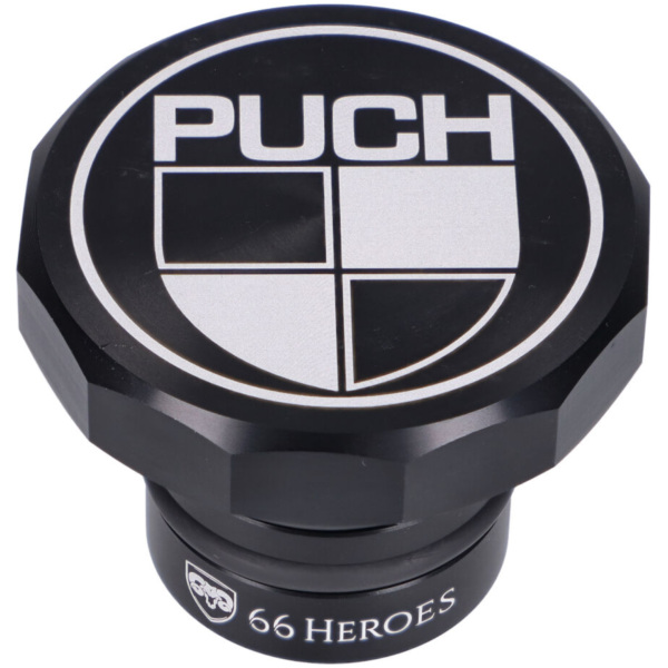 Tankdeckel 66Heroes Aluminium schwarz mit Puch-Logo für Puch Maxi S, N 43886