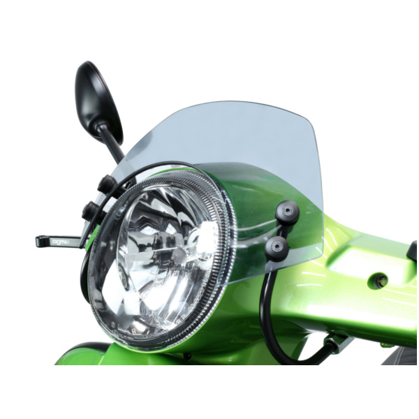 Flyscreen with black brackets -MOTO NOSTRA, w=340mm, h=105mm- Vespa GT, GTL, GTS, GTS Super 125-300cc - smoke grey 50723