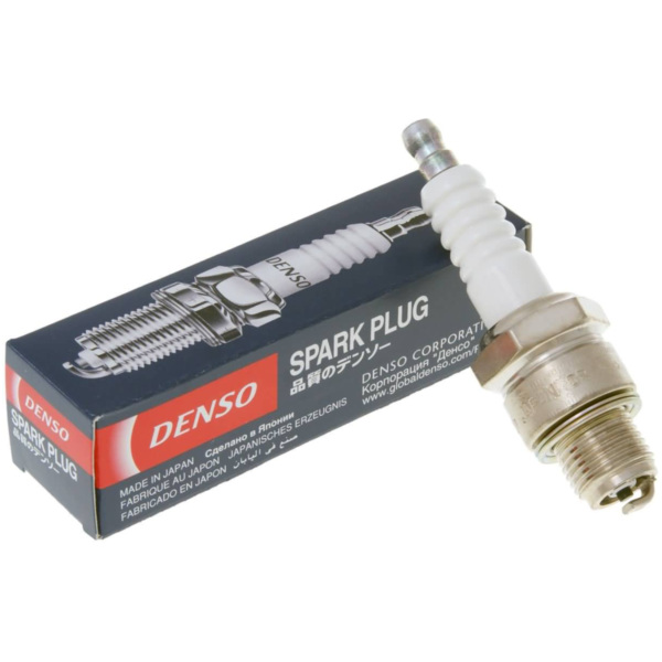Zündkerze DENSO W22FSR (BR7HS) mit schraubbaren Kerzenstecker Anschluss DS-W22FSR passend für Vespa V  50 V5SA1T 1977, 2,5 PS, 1,8 kw