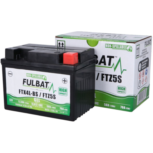 battery Fulbat High Power 5AH GEL +25% FTX4L-BS / FTZ5S SLA FB550671 fitting for Peugeot XR6  50 VGA DR01E2 2007, 1,9 PS, 1,4 kw