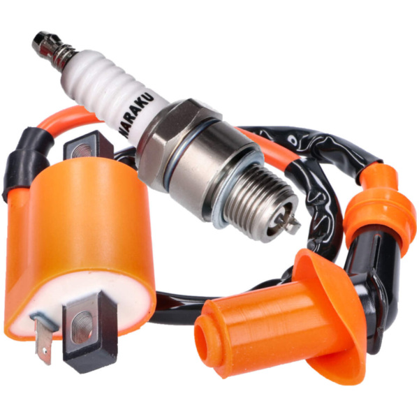 Zündung Upgrade Kit Naraku High Output 1-Pin Zündspule und Zündkerze Iridium kurzes Gewinde für Minarelli 2T liegend, stehend AC