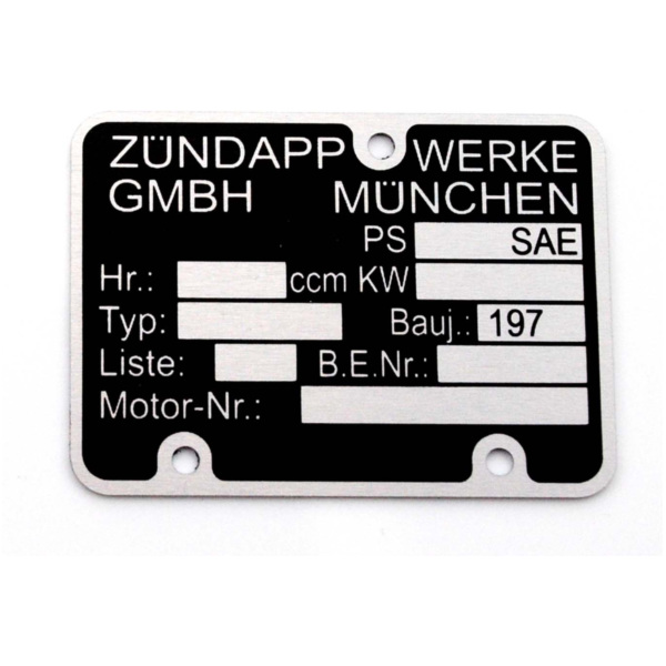Type plate (4x3 cm) blank MOGA for Zündapp Moped, C, CS, CX, Hai, KS, GTS, M, ZD MG00083133
