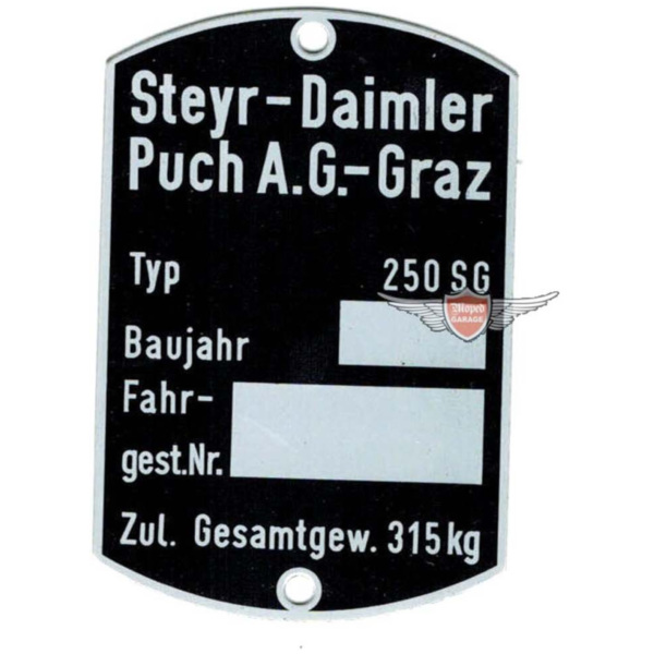 Rahmen Typenschild Maße 60 x 40mm für Puch 250 SG MG00083285