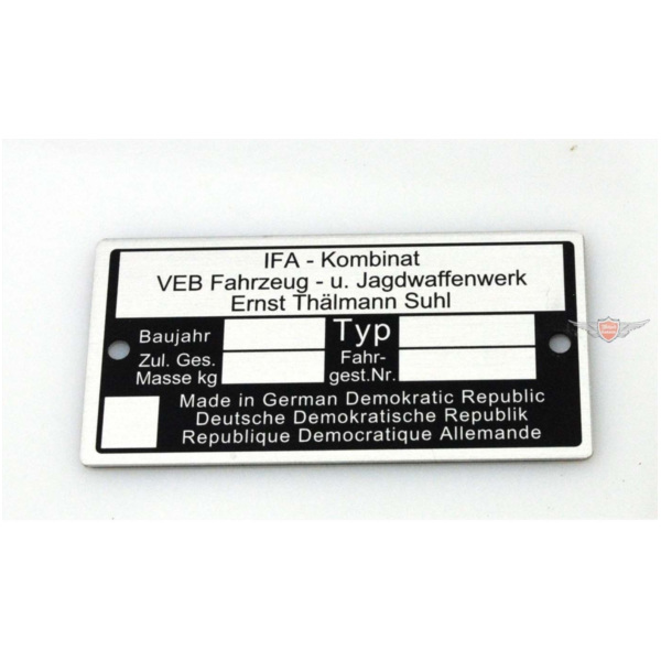Type plate reproduction dimensions 73 x 37 0.7mm for Simson KR51/1, KR51/2, S50, S51, S70, SR50, SR80, SR4-2, SR4-3, SR4-4 MG000
