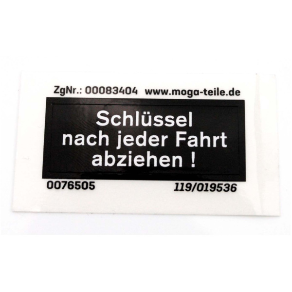 Cockpit Aufkleber Maße 40/15mm Farbe Schwarz / Weiß für Hercules, Prima, M, HR Hobby Rider, K 50, MK, KX, Ultra MG00083404