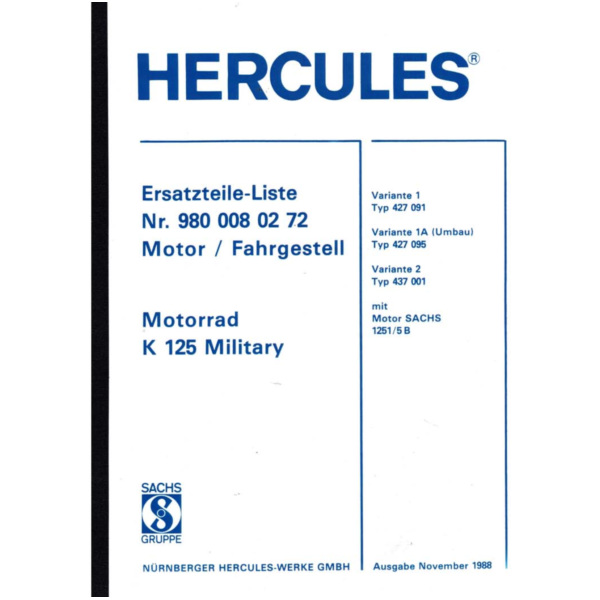 Parts catalog 215 pages for Hercules K 125 BW V1, V2 MG00086585