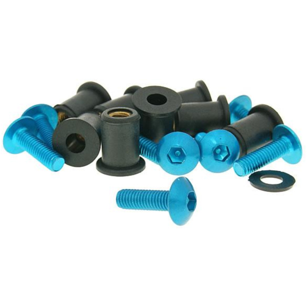 hexagon socket screw set incl. nuts M5x16 aluminum blue - 8 pcs each - fairing / styling VC21207